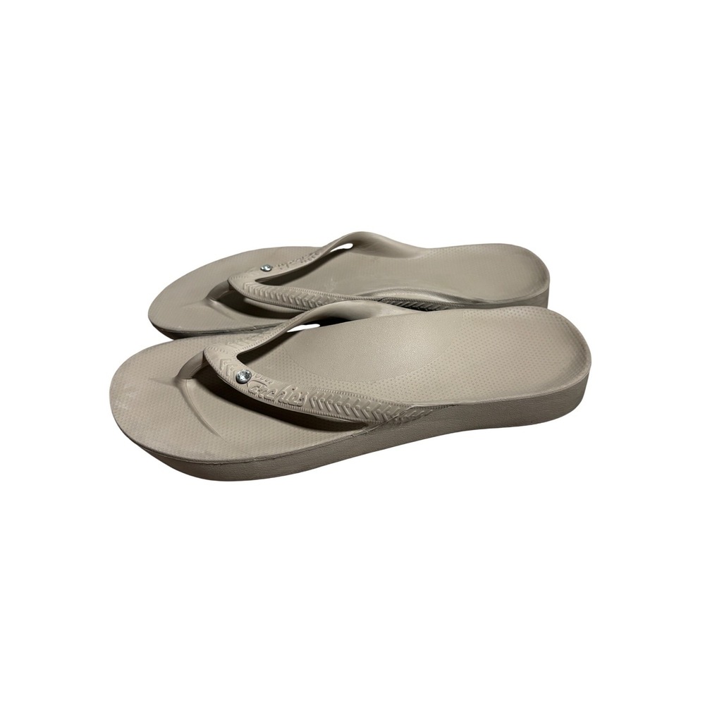 Archies Arch Support Womens 9 Flip Flops Taupe Crystal Embellished Sandals Pool